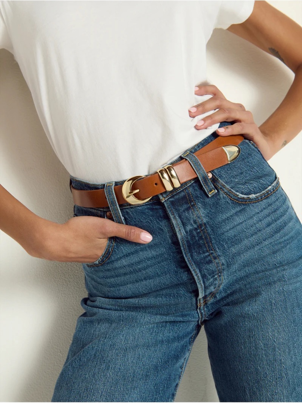NWT Anthropologie NATION LOS ANGELES Joss Leather Belt with Gold Buckle